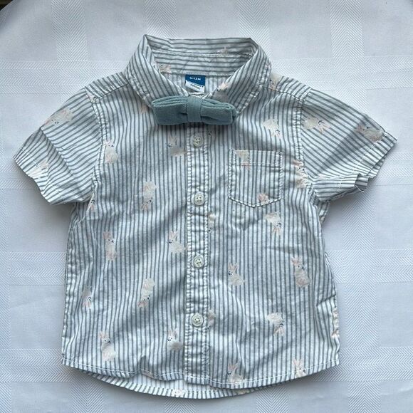 Old Navy Easter Bunny Button-Down Shirt with Bow Tie-6-12M - Picture 1 of 4